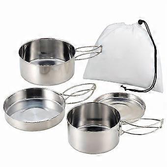 New_4 Pcs Stainless Steel Folding Camping Cookware Set, Multi-Functional Outdoor Lunch Box with Cutlery, Portable for Hiking Travel