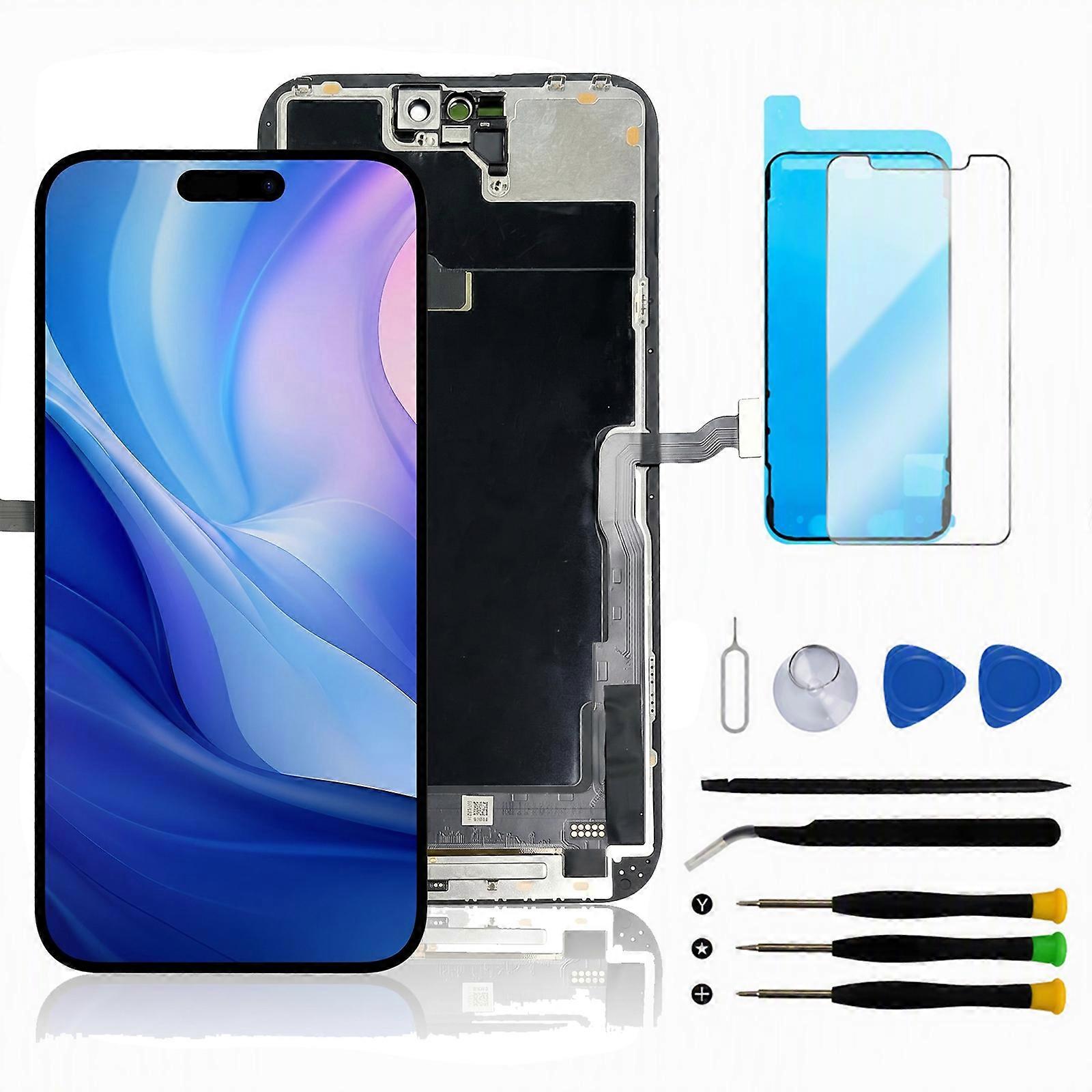 Soft OLED Screen Replacement 6.1" 120Hz Display Assembly With Proximity Sensor Flex Cable Touch Digitizer Repair Kit,Compatible With iPhone 14 Pro