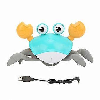 Automatic Obstacle-Avoiding Interactive Crawling Crab Toy for Kids, USB Rechargeable with Music & Lights, Blue