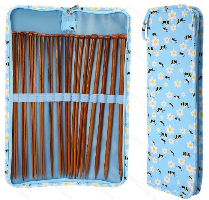 Bamboo Knitting Needle Set with Patterned Zipped Case