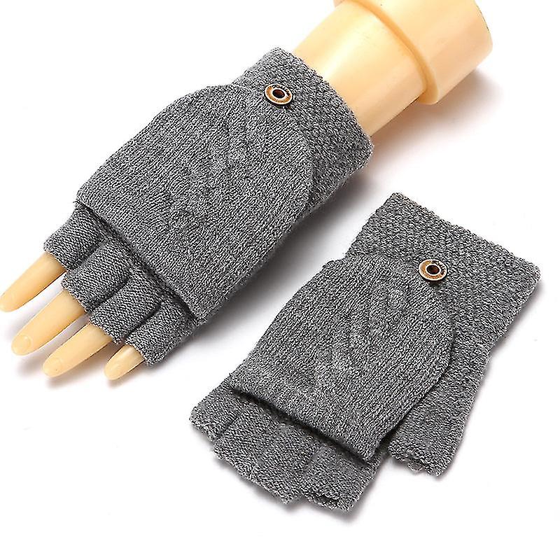 Convertible Thick Mesh Half Finger Gloves With Lid Winter