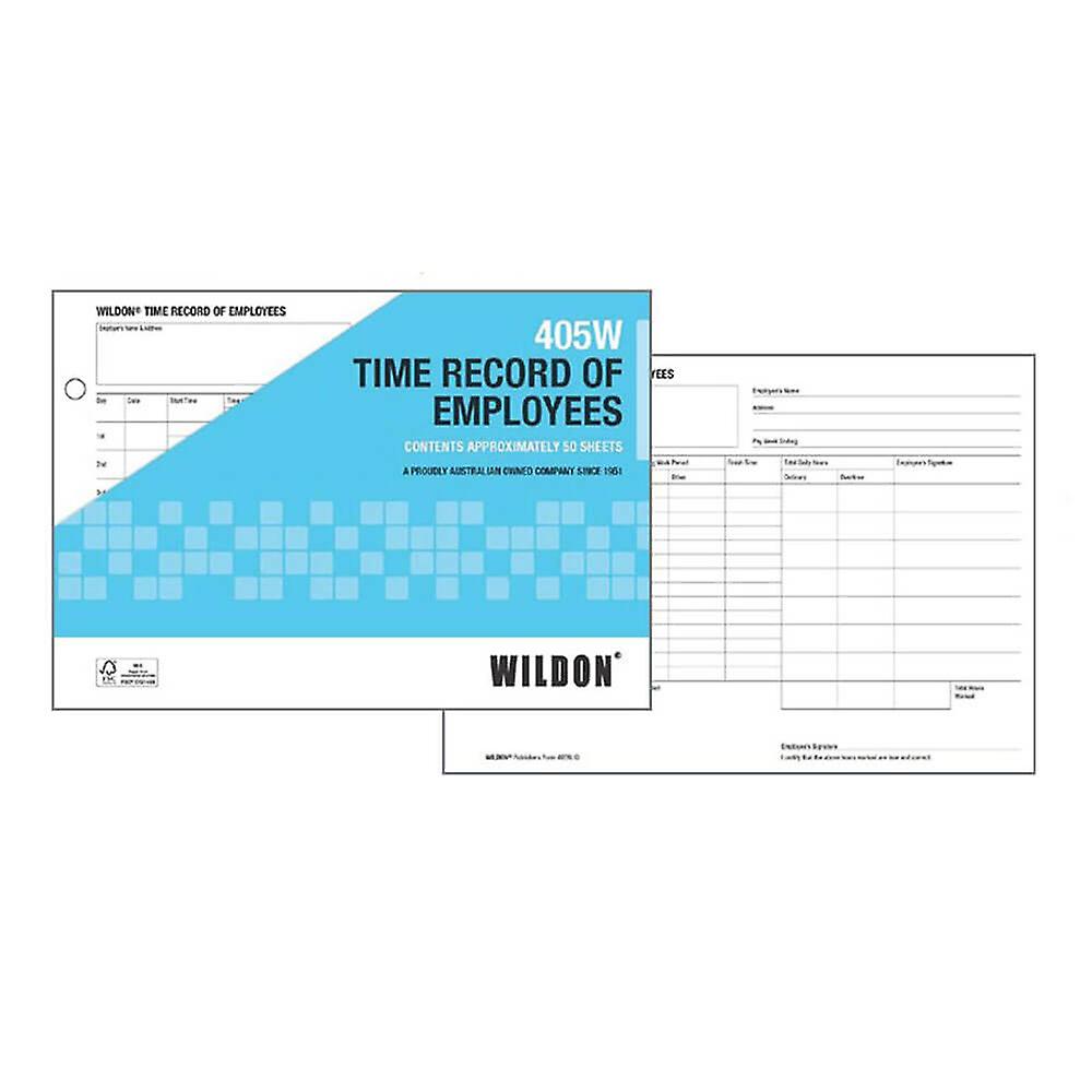 Wildon Time Record Clen Clear Black Print A5 Sized Landscape Sheet Pack Of 50