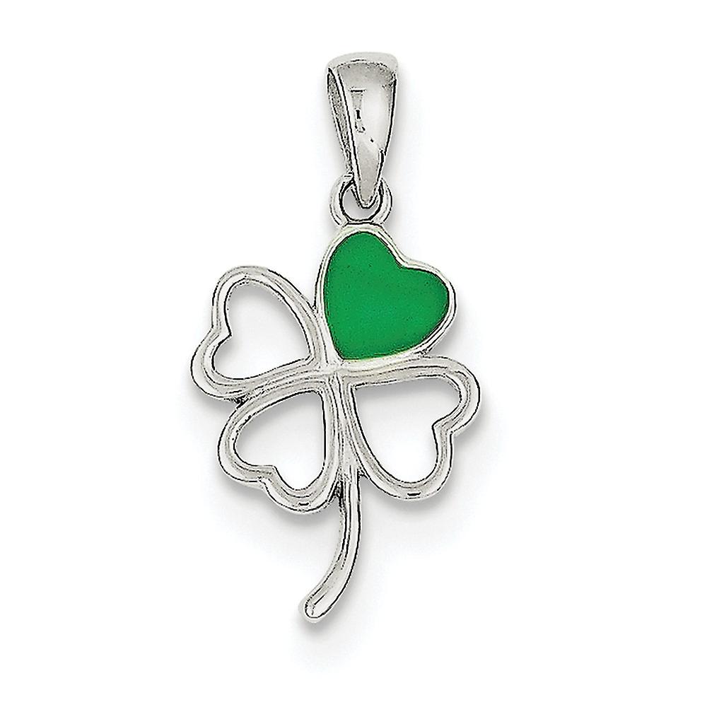925 Sterling Silver Solid Polished Green Enameled Four Leaf Clover Pendant Necklace 24x12mm Wide-Pendant for Women
