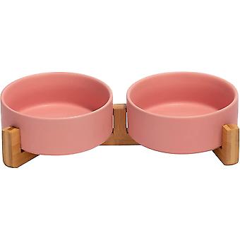 Dog Bowl And Bowl Set Ceramic Dog And Cat Bowl Set With Wooden Stand, Modern And Cute Weighted Food 