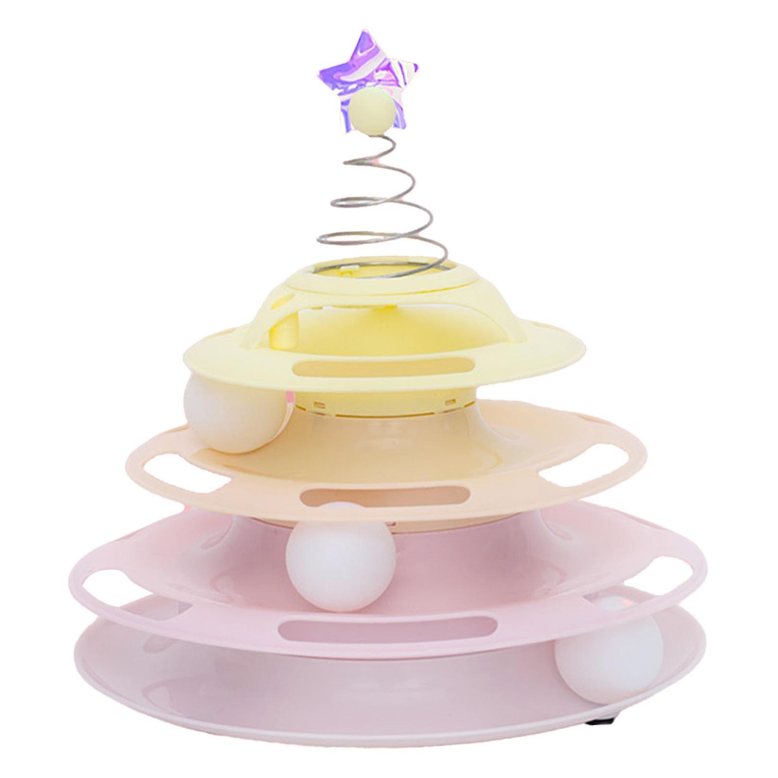 Cat Toy Roller 3 Levels Antislip Base Easy to Clean Interactive Turntable Track Toy for Batting Chasing Swatting Candy 