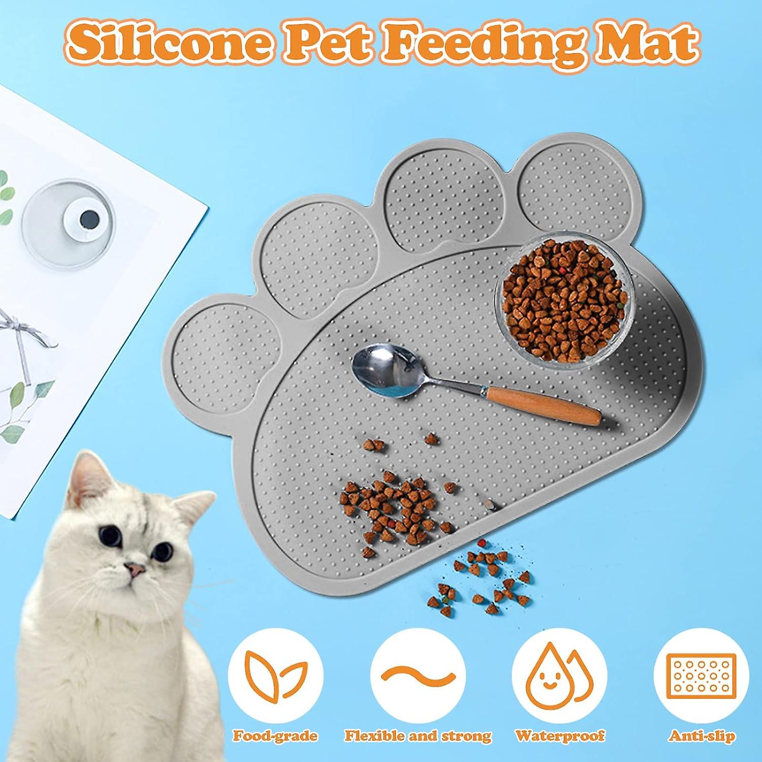 Cat Food Mat Non-slip Waterproof Pet Food Mat In Cat Paw Shape - Main Image