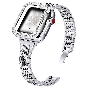 7 Beads Smart Watch Strap+Rhinestone Watch Case Protector for Apple Watch SE 40mm/Series 6/5/4 40mm