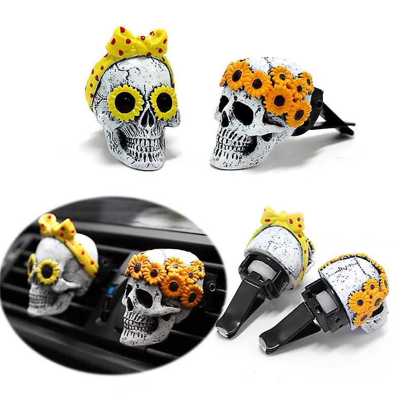 2 PCS Car Air Vent Clip Charms Resin Vacation Skull Shape Car Air Freshener Clip with Aromatherapy