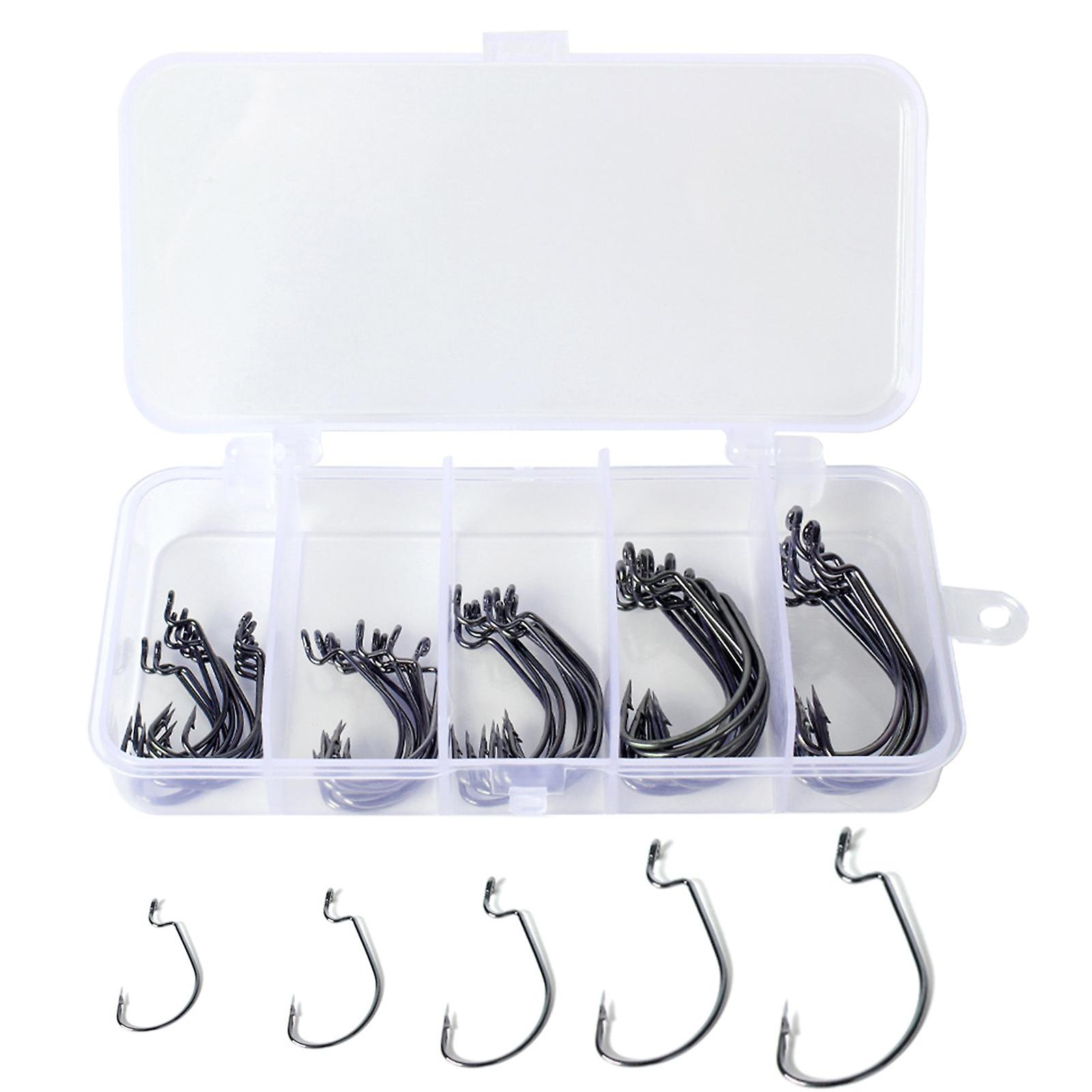 50pcs Fishing Hooks Offset Worm Hooks High Carbon Steel Fish Hooks