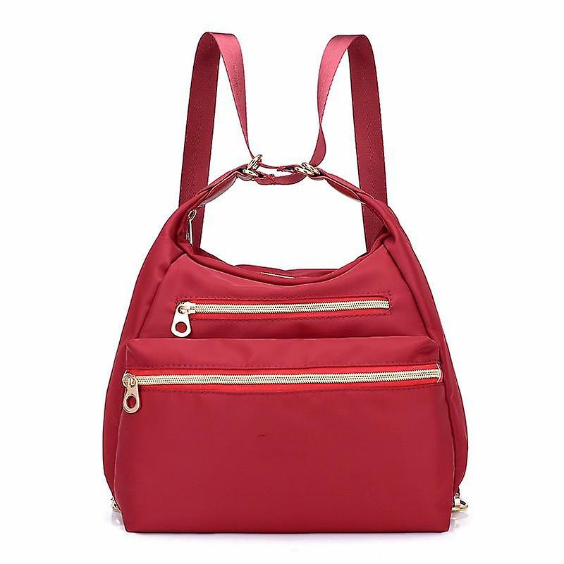 Bag with Double Zippers, Handbag and Shoulder Bag - Wine Red
