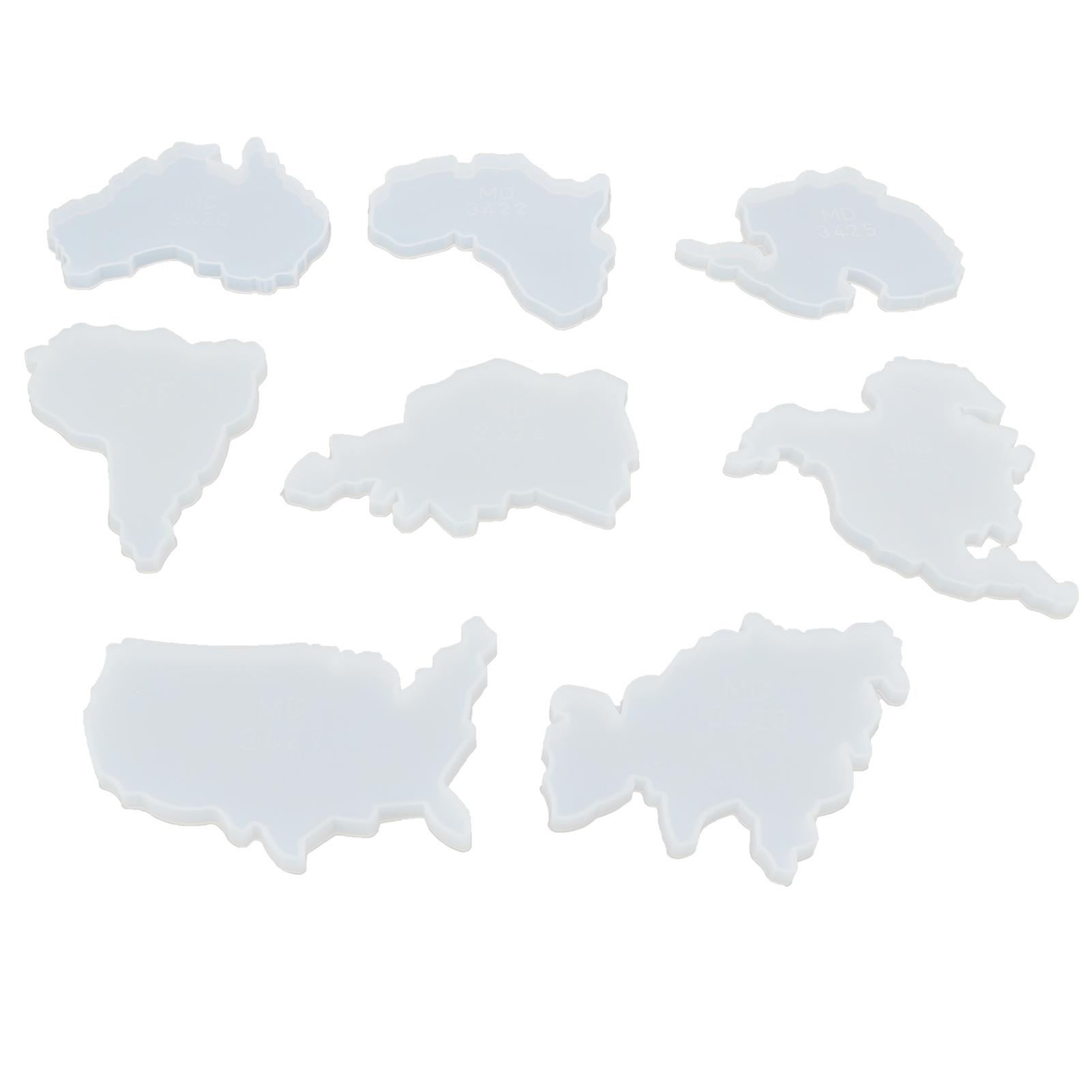 Lot de 8 moules en silicone réutilisables en forme de continents, brillants et flexibles