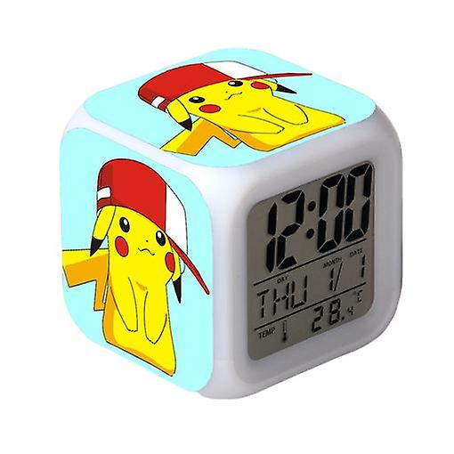 SQCLV Wekity Pikachu Colorful Alarm Clock LED Square Clock Digital Alarm Clock with Time, Temperature, Alarm, Date