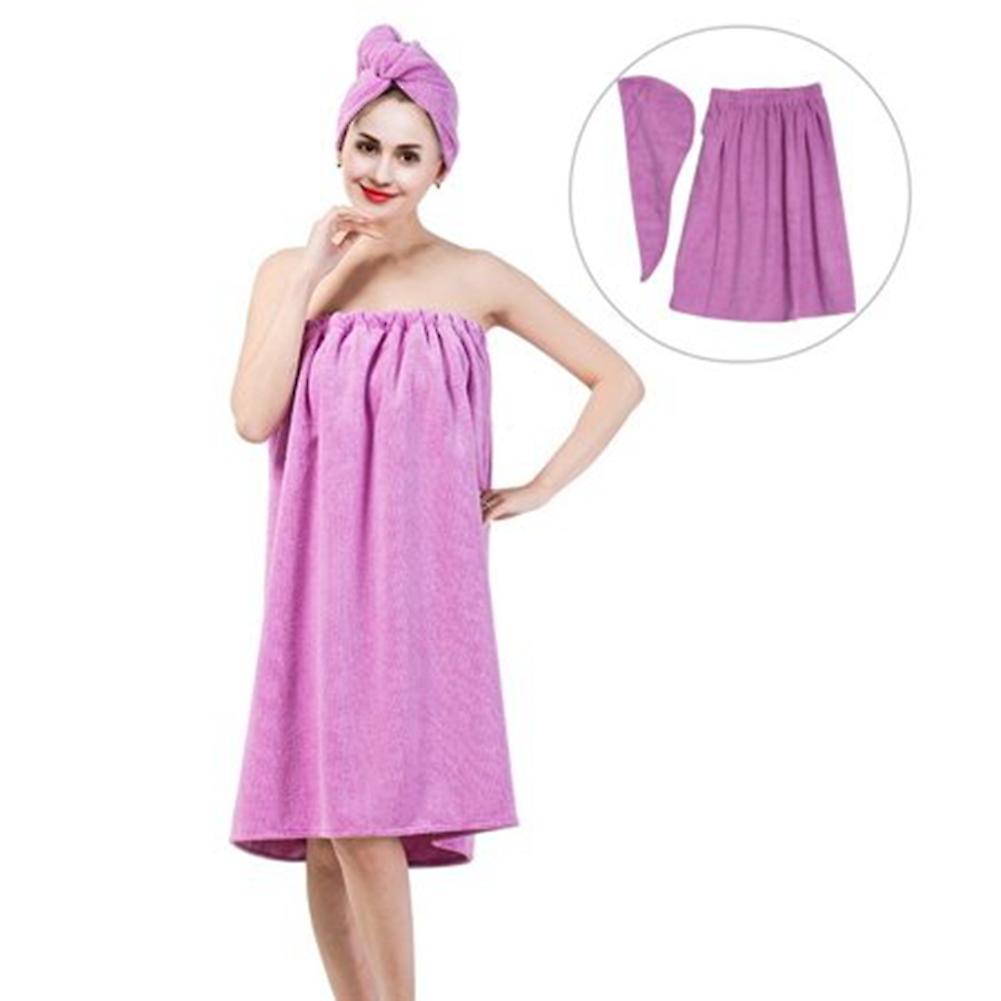 Women's Soft Spa Bath Set, Bathrobe, Towel & Quick Drying Cap, Light Purple