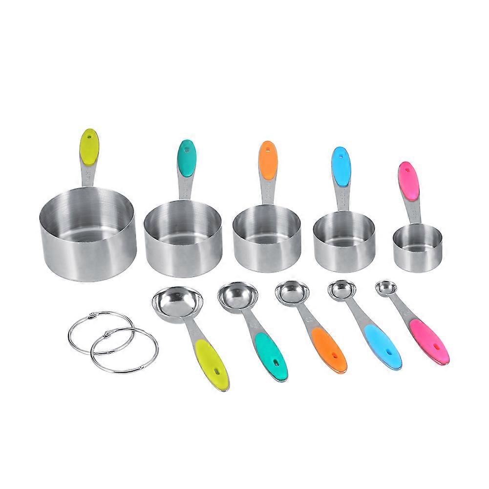 Ejoyous 10 Pieces Stainless Steel Measuring Cups and Spoons with Silicone Handle Grip Kitchen M