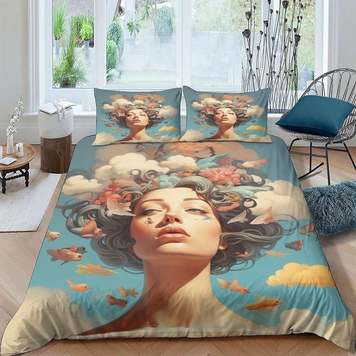 Brainstormen 3D-print dekbedovertrek Set beddengoed sets met verborgen ritssluiting, microvezel polyester kunst meisje dekbed dekbedovertrek voor tienerjongens 3 pi