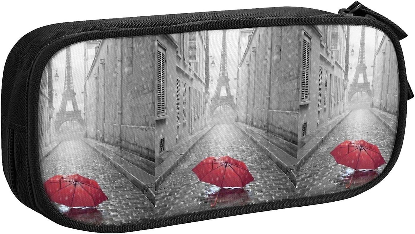Pencil Case Red Umbrella Paris Eiffel Tower Stationery Storage Bag Large Capacity Double Layer Pencil Case for School Girl and Boy7517
