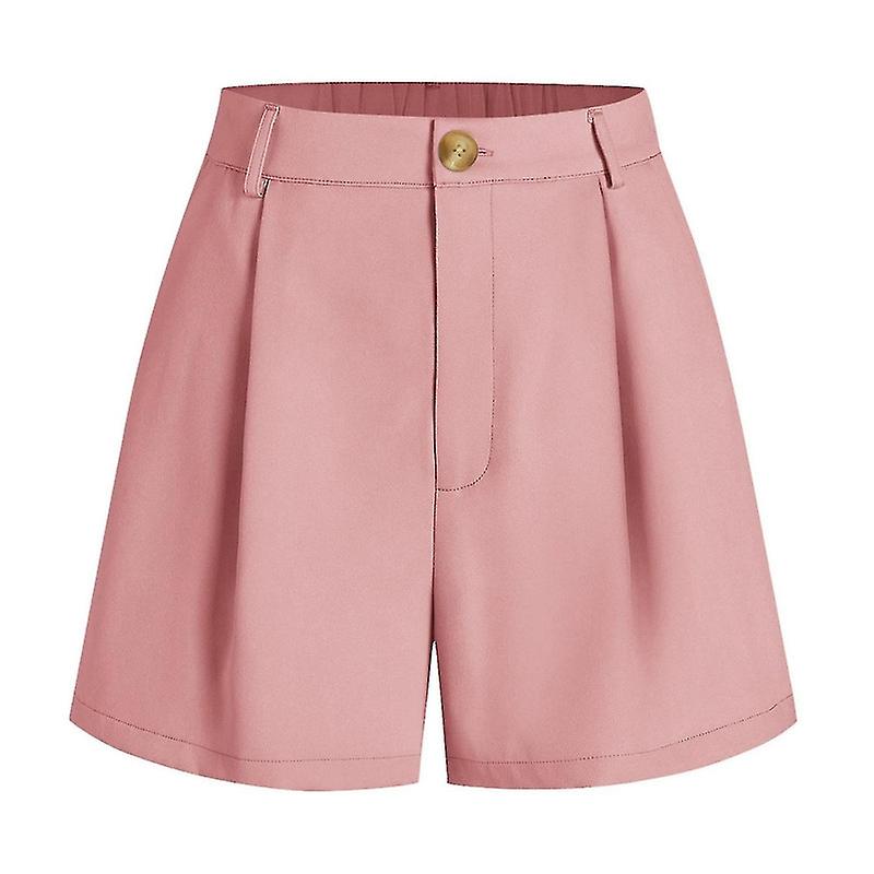 Women Summer Shorts A-line Solid Color High Elastic Waist Button Zipper Closure OL Commute Formal Bu