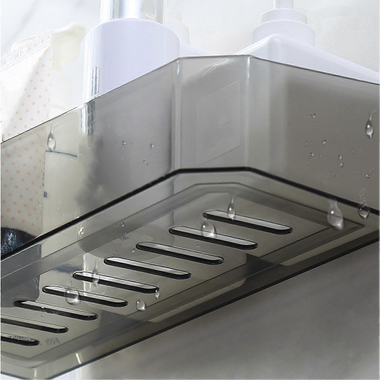 Wall Mount Bathroom Shelf Transparent Black Plastic Shower Organizer