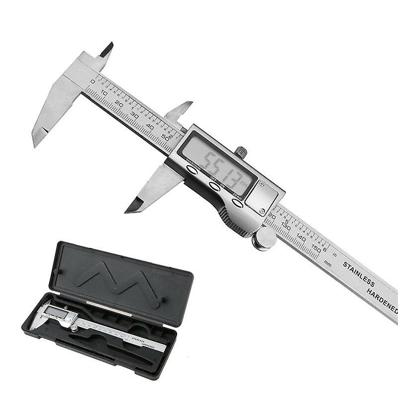 150Mm 6 Inch Lcd Digital Stainless Caliper Guage Metric Conversion & Zero Buttons