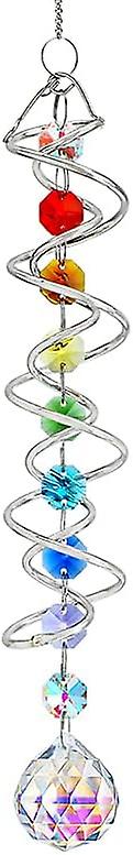 SQCLV17.7in Colorful Gazing Ball Spiral Tail,Crystal Wind Spinner Sun Catcher,Double-Spiral with Octagonal Beads and Chain,Rainbow Crystals Hanging fo