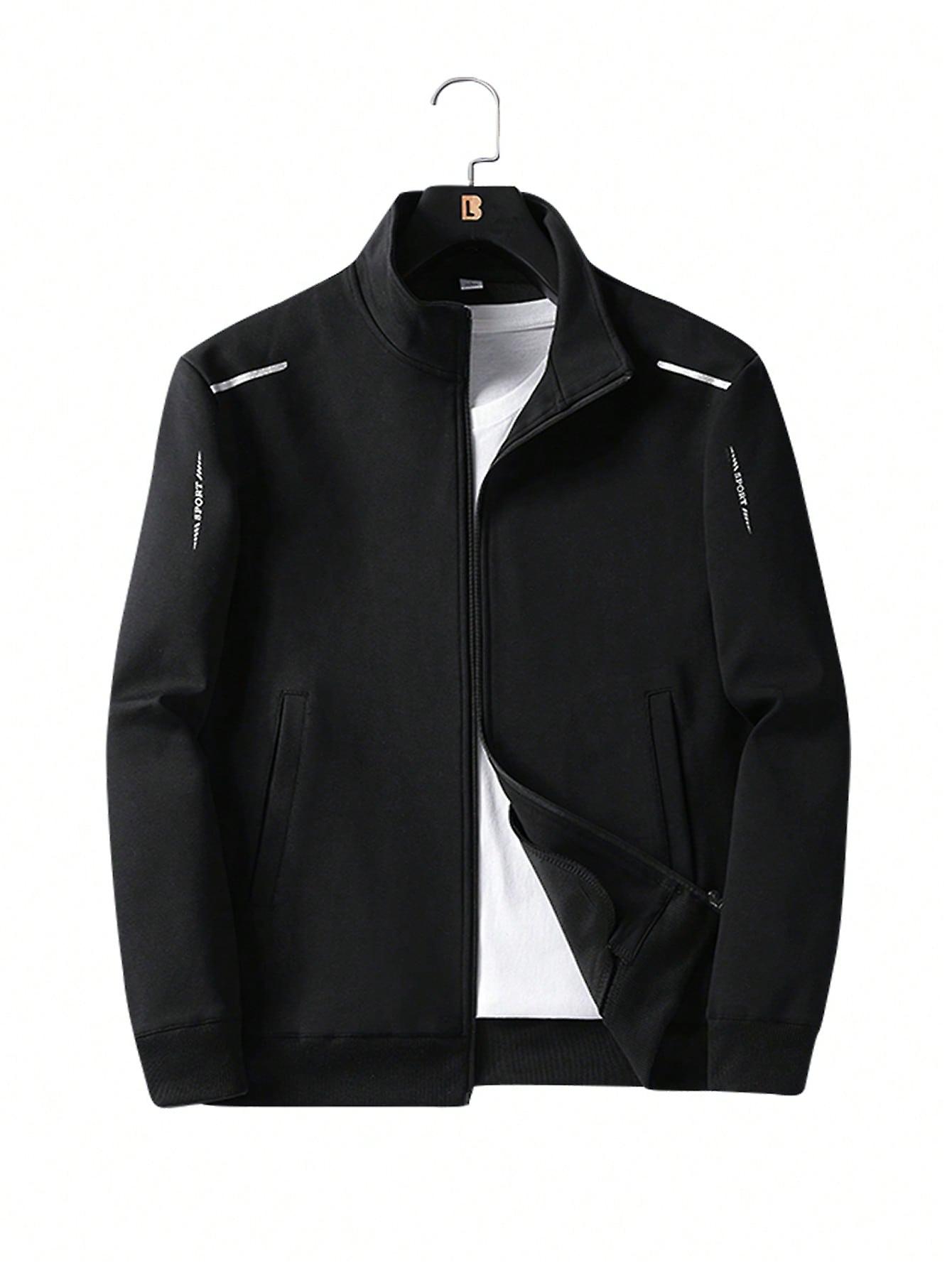 Men Letter Graphic Zip Up Jacket Without Tee