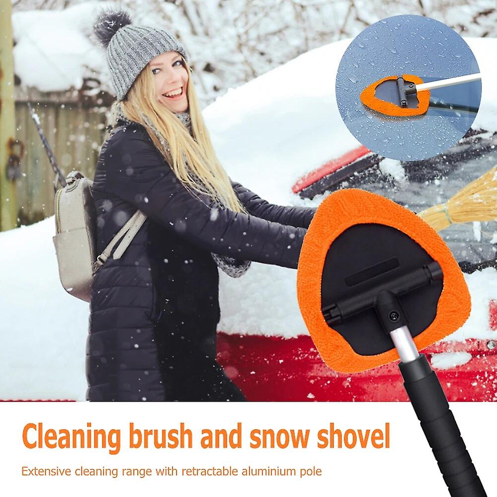Car Windshield Window Cleaner Microfiber Telescopic Car Window Cleaning Brush Extendable Handle 180 Rotating Head Scraper Wiper
