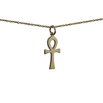 9ct Gold 18x10mm plain solid Ankh or Peace Cross with a...