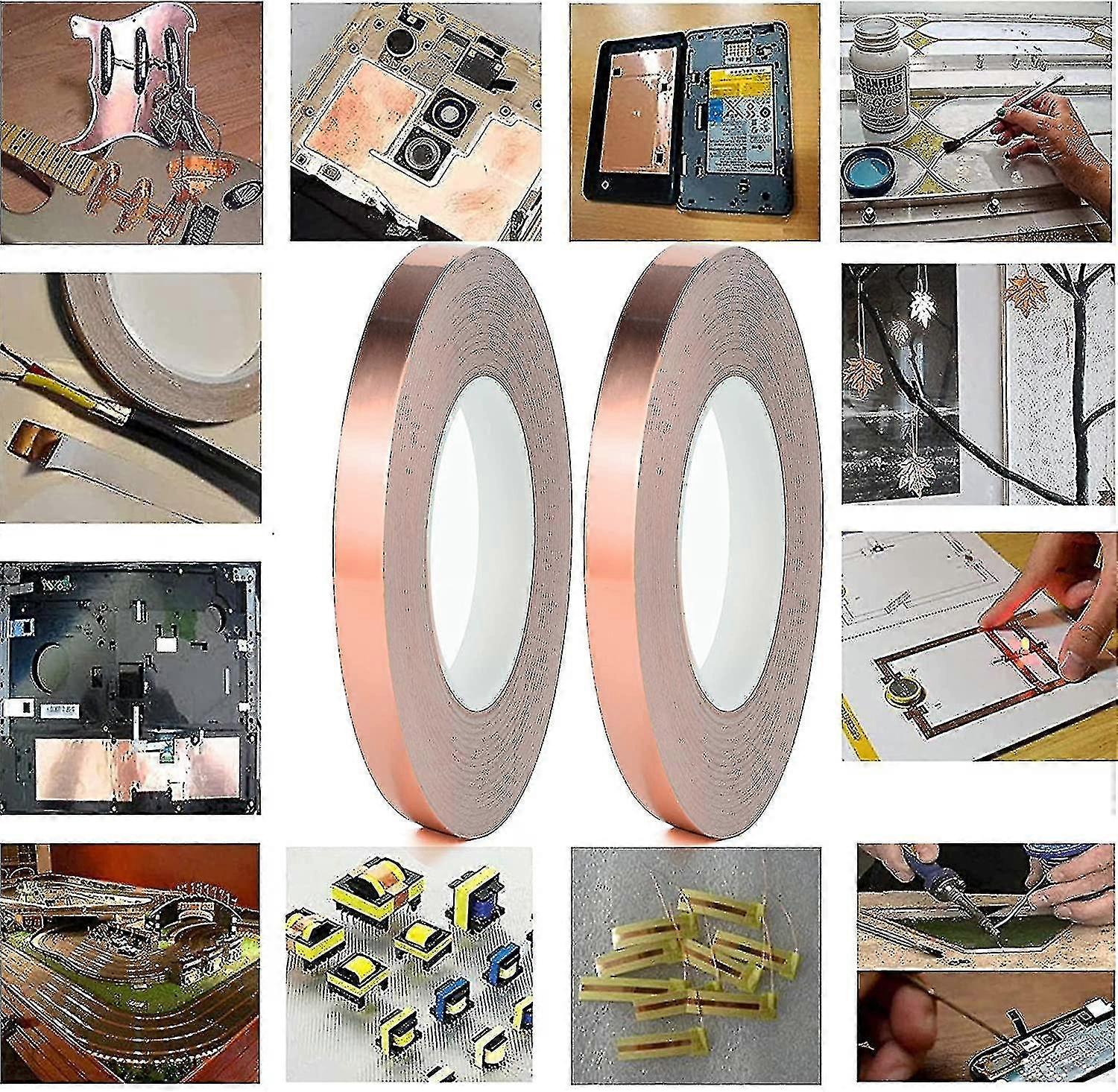 شريط رقائق نحاسية ، 4 رقائق نحاسية مع شريط نحاسي مزدوج لاصق موصل للزجاج الملون لاصق موصل