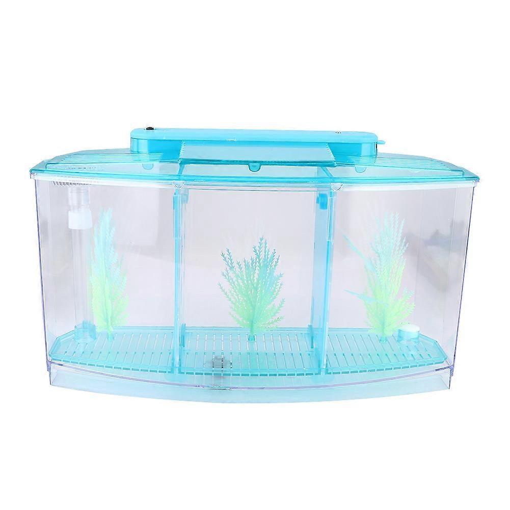 Aquarium Fish Tank LED Acrylic Three Divisions Breeding Isolation Box for Small Fishes(blue)