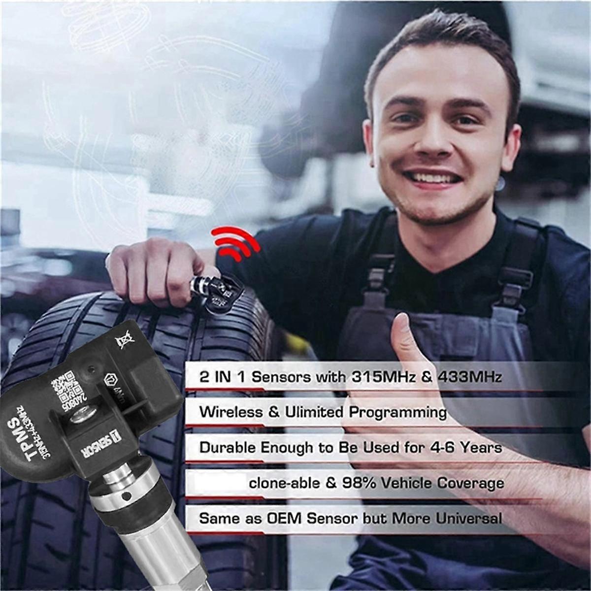8Pcs Programmable TPMS MX Sensor 315MHZ+433MHz 2-In-1 Tire Pressure Sensor Monitor for Tool TS408 TS508 ITS600