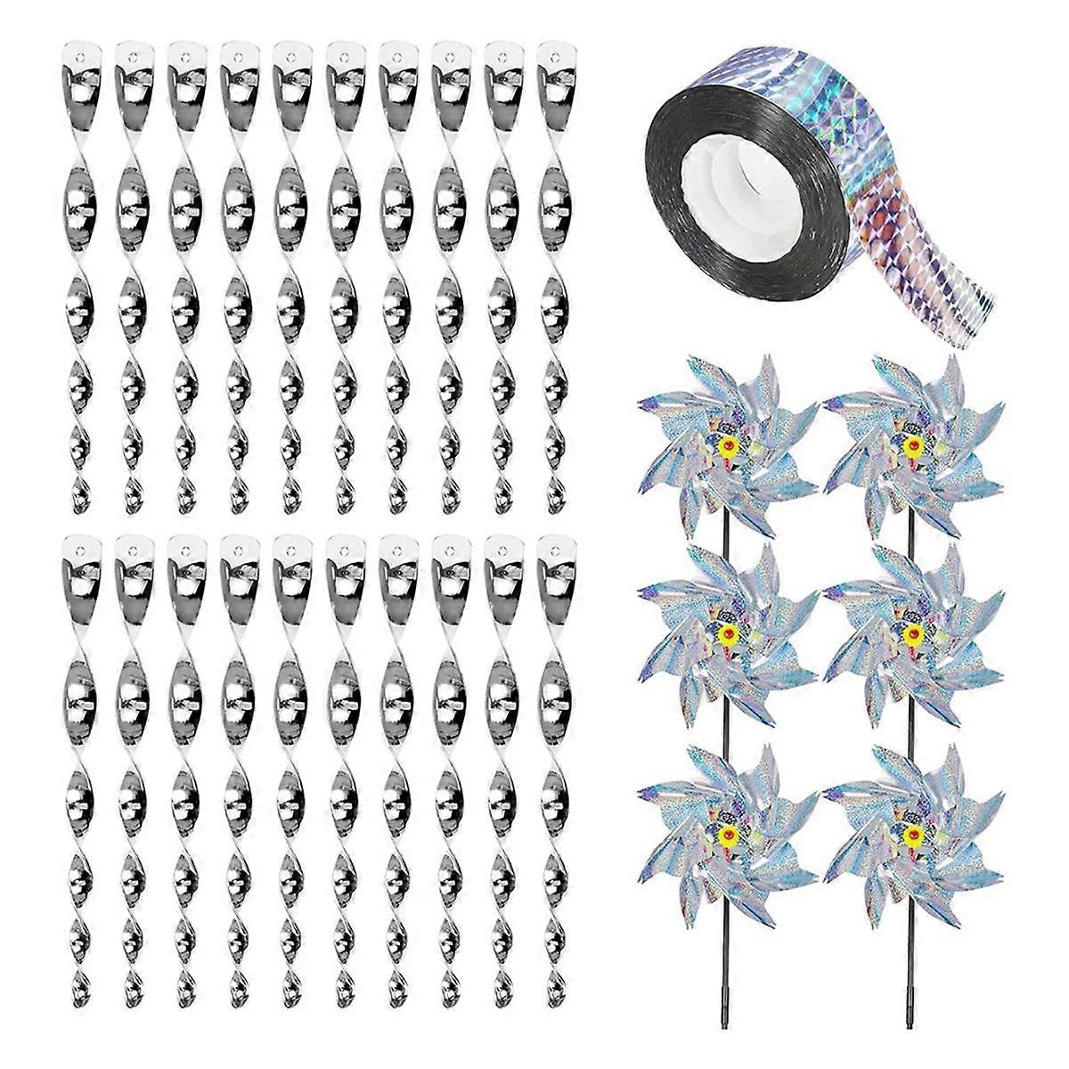 Bird Deterrent Devices Kit,27 Pieces Set with 20 Reflective Scare Rods, 6 Pinwheels with Stakes and