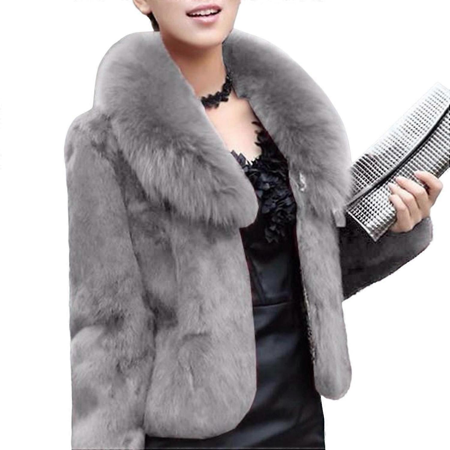 Women Winter Faux Fur Coat Thick Warm Faux Fur Outwear with Pockets for Office Cocktail Party Trav