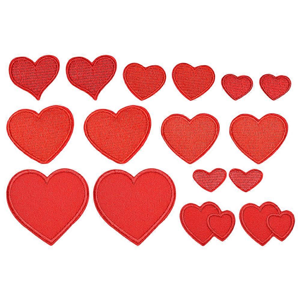 16pcs Red Heart Embroidered Patches Applique Decorative Sewing Art Work Patches