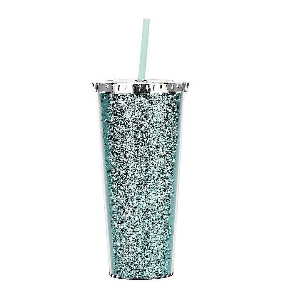 700ml Reusable Cold Water Cup Plastic Cup Double-layer Shiny Drink Cup With Lid And Straw