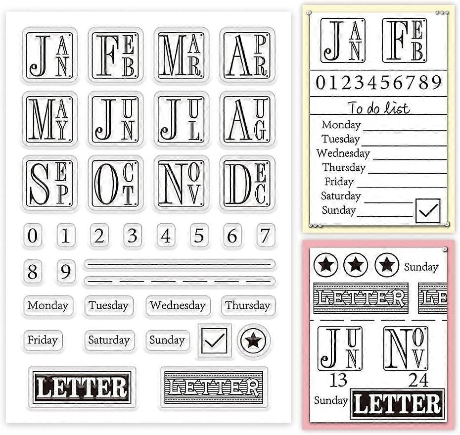 1Sheet Monthly Weekly Silicone Clear Stamps