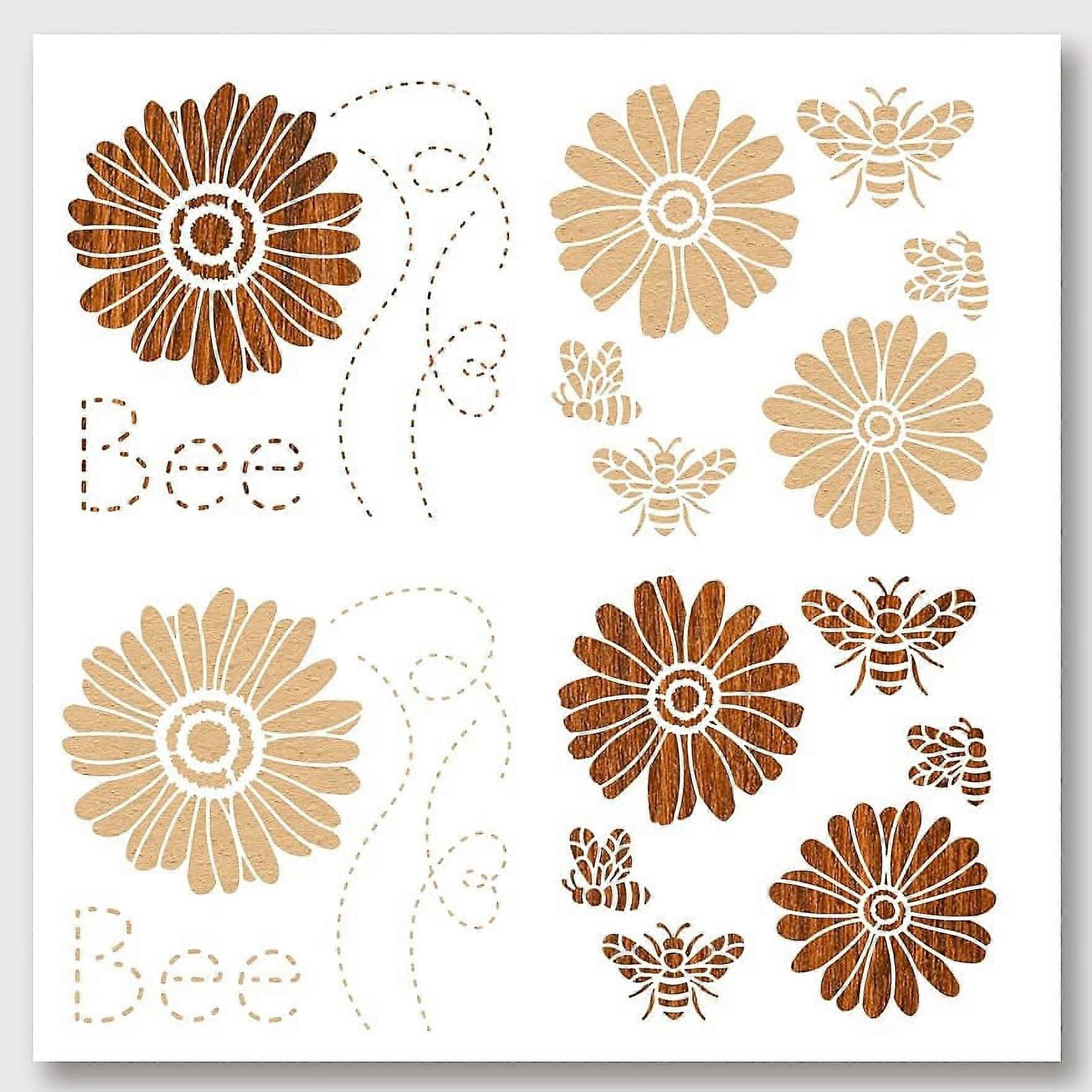 2Pcs Daisy Bee Painting Stencil Drawing Template on Wood Canvas Paper Furniture Wall Home Decor 11.8x11.8Inch