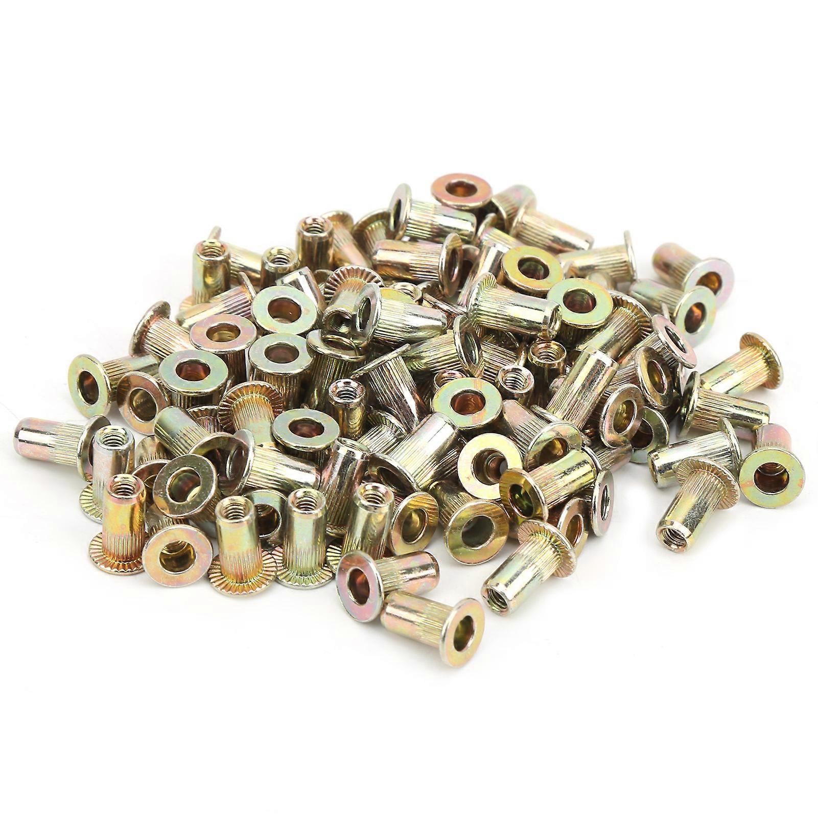 100Pcs Rivet Nut Color Zinc Plated Flat Head Threaded Nutsert Kit Hardware AccessoriesM3