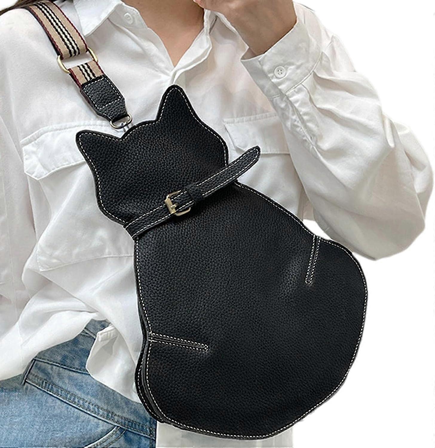 Axelremsväska för dam - Black Cat axelremsväska i konstläder | Kvinnors liten messenger väska, söt katt resväska med avtagbar axelrem