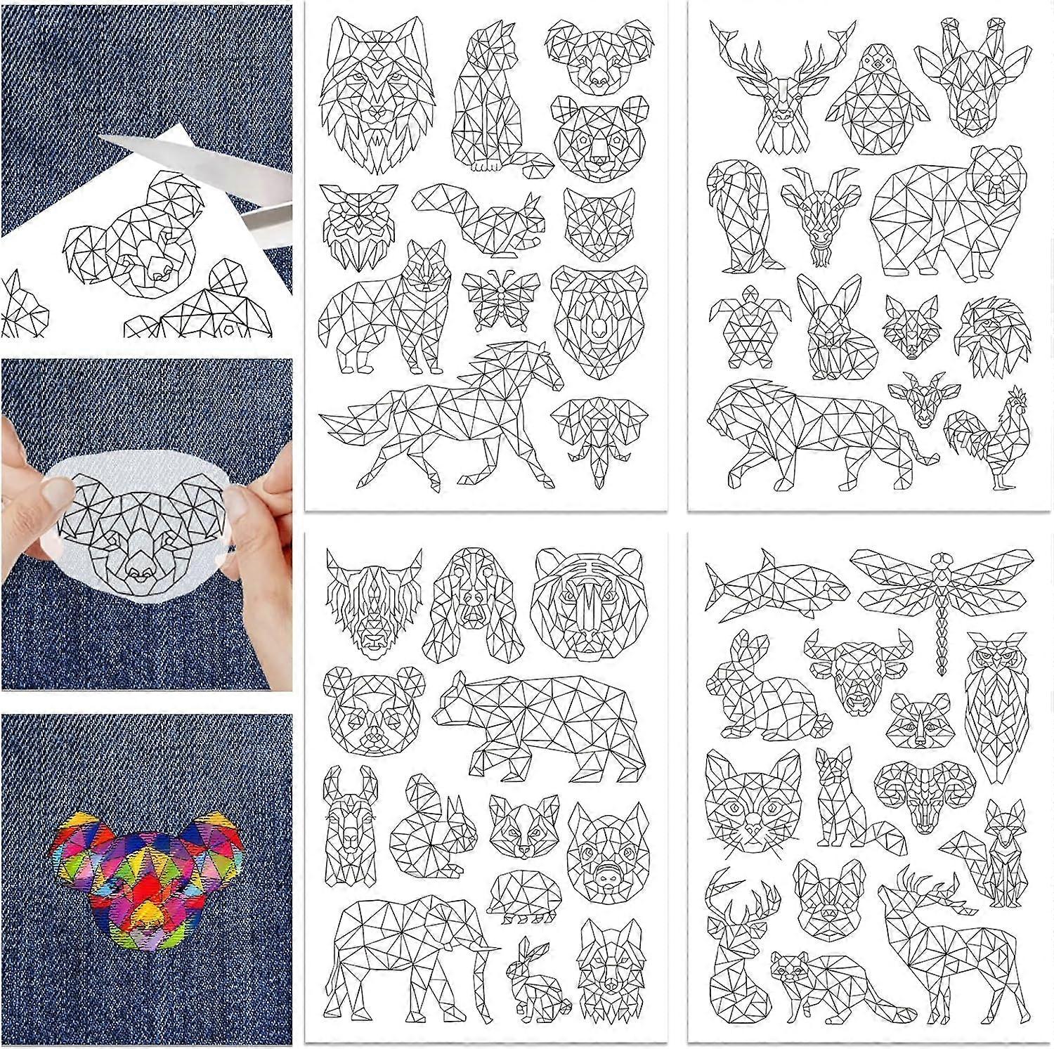 4 Sheets Geometric Abstract Animals Water Soluble Hand Sewing Stabilizers for Fabric Embroidery Stitch Practice Eembroidery Patterns Transfers for Emb