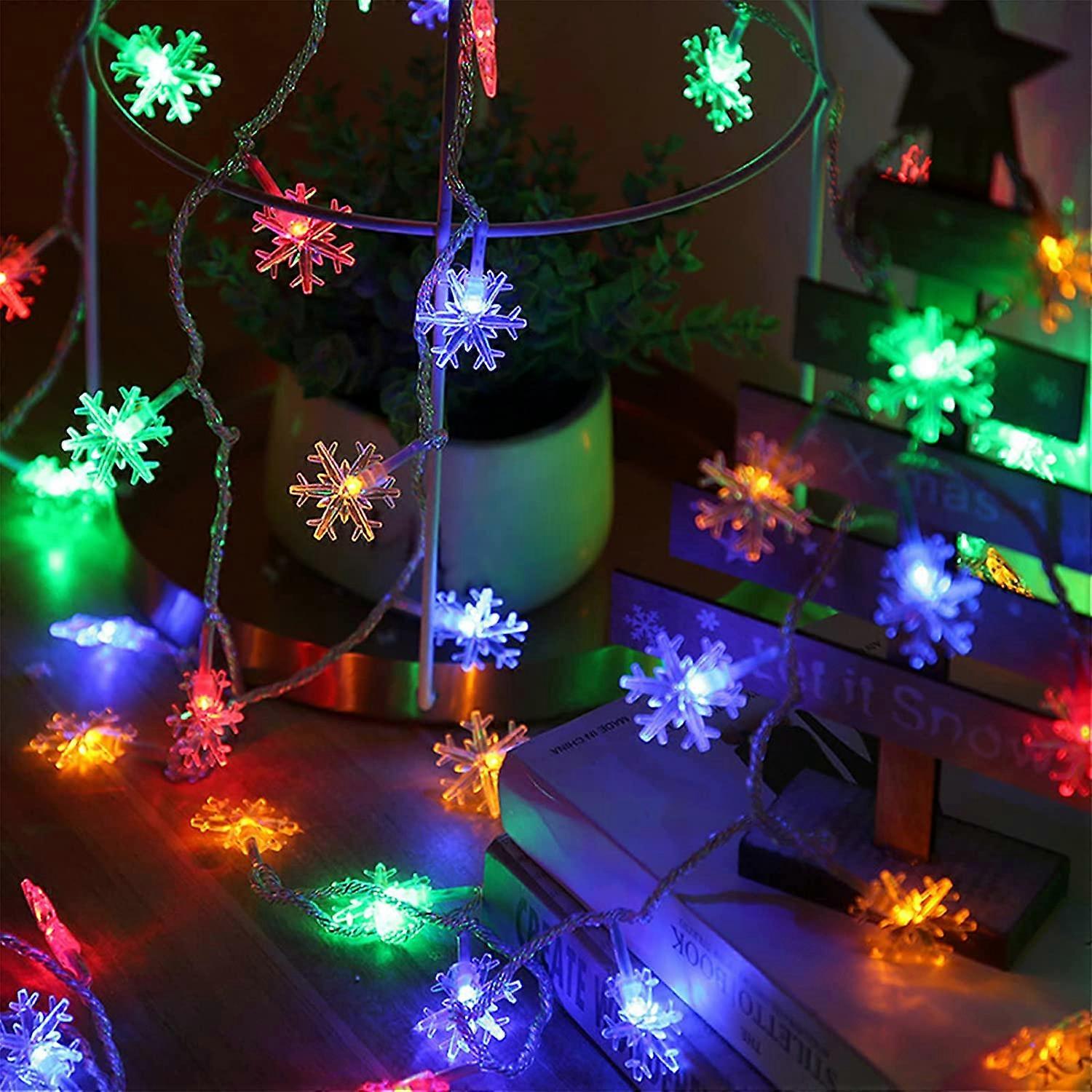 Christmas Lights, Christmas Tree String Lights, Battery Operated Christmas Snowflake Lights, 6m, 40 Colorful LED Lights, for Christmas Tree Home Garde