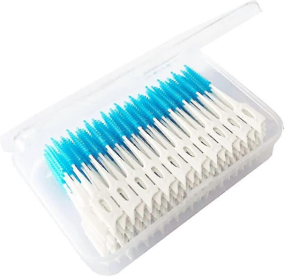Interdental Brushes Dental Floss Sticks Portable Oral Tooth Clean 160pcs (blue)