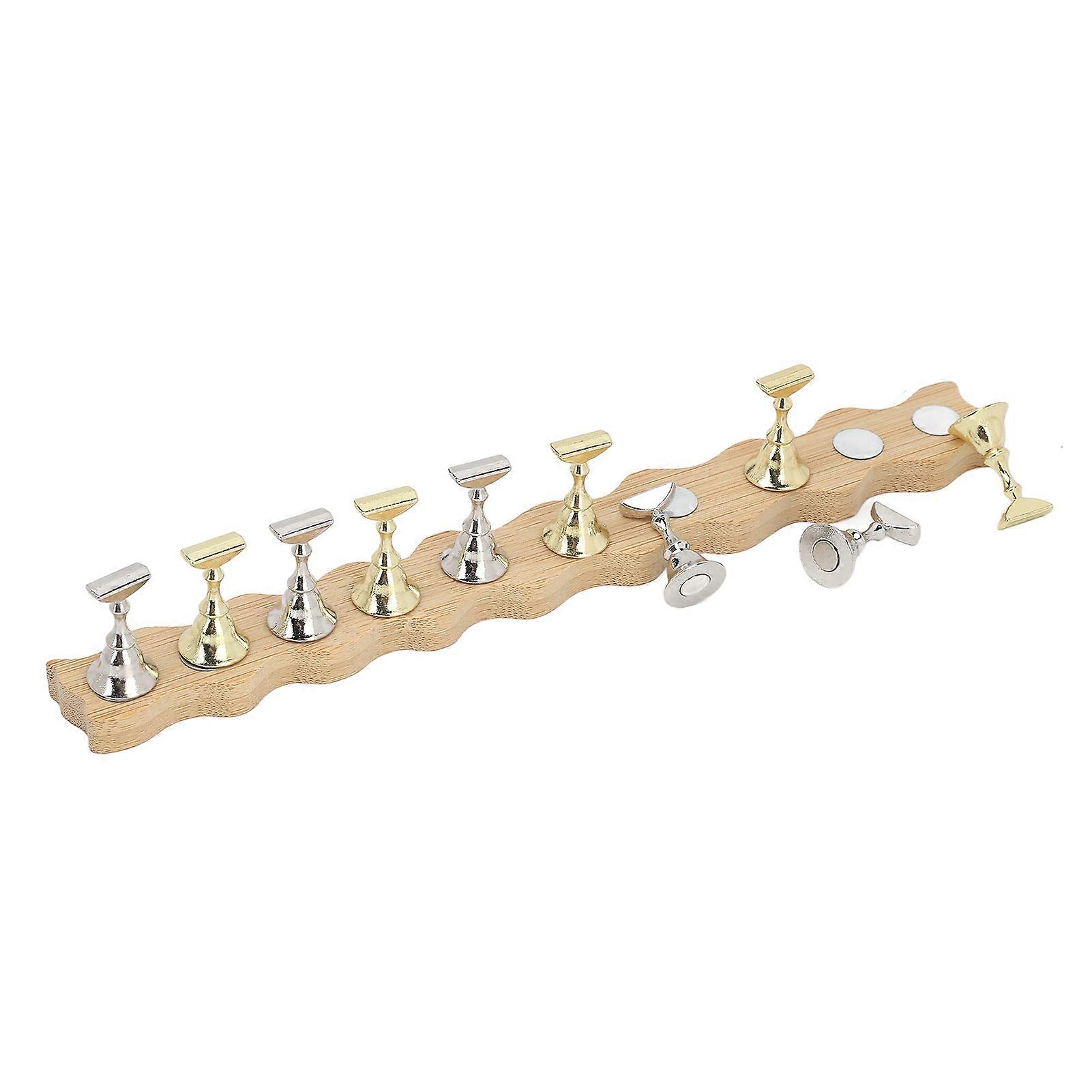 Nail Display Stand Manicure Tool Wave Edge Wooden Base Magnetic Nail Practice Stand with 10pcs Stands