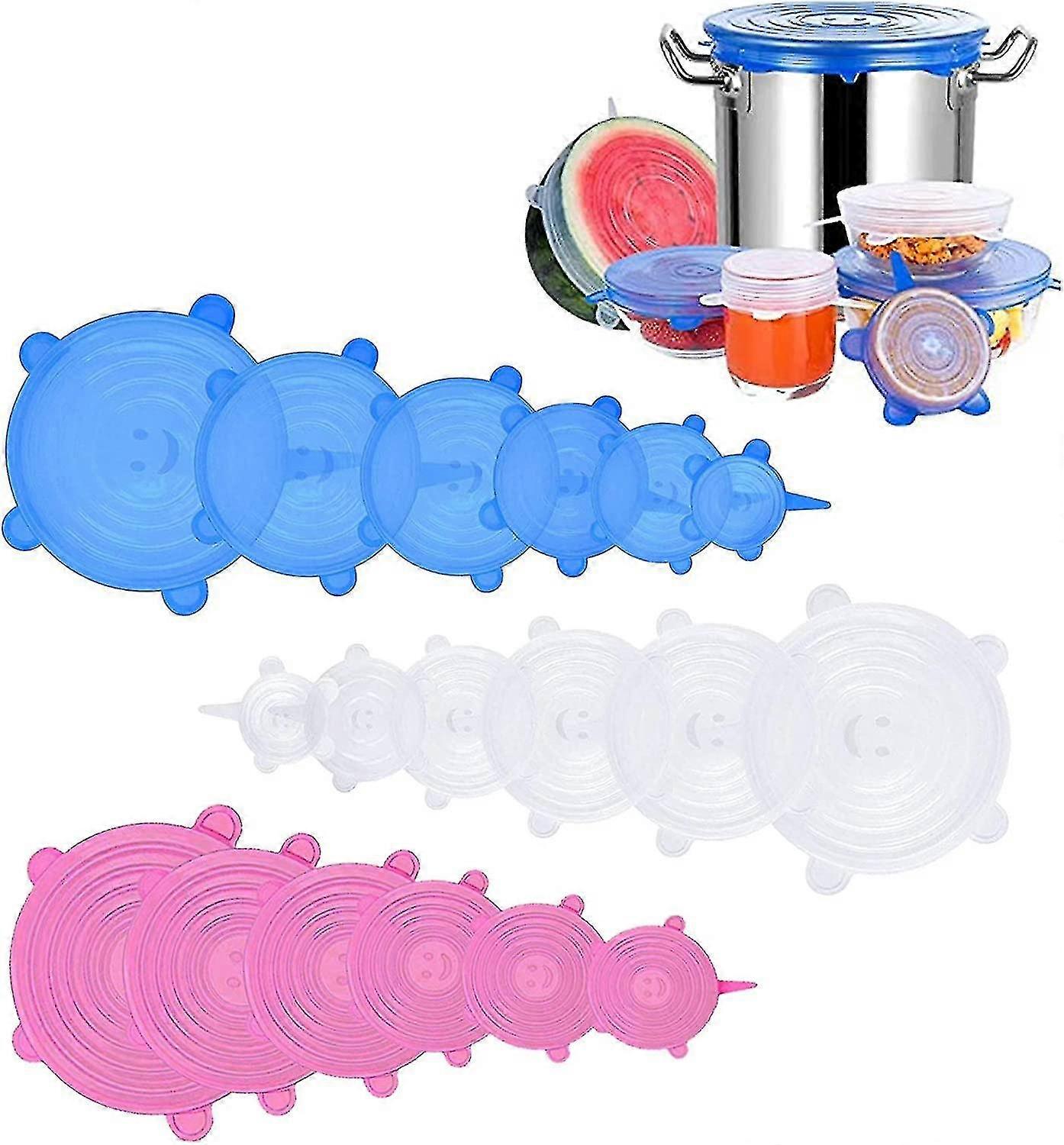 Silicone Stretch Lids, 18 Pack Reusable Silicone Lids, Silicone Bowl Covers, 6 Sizes Silicone Covers Apply To Food Container, For Freezer & Microwave
