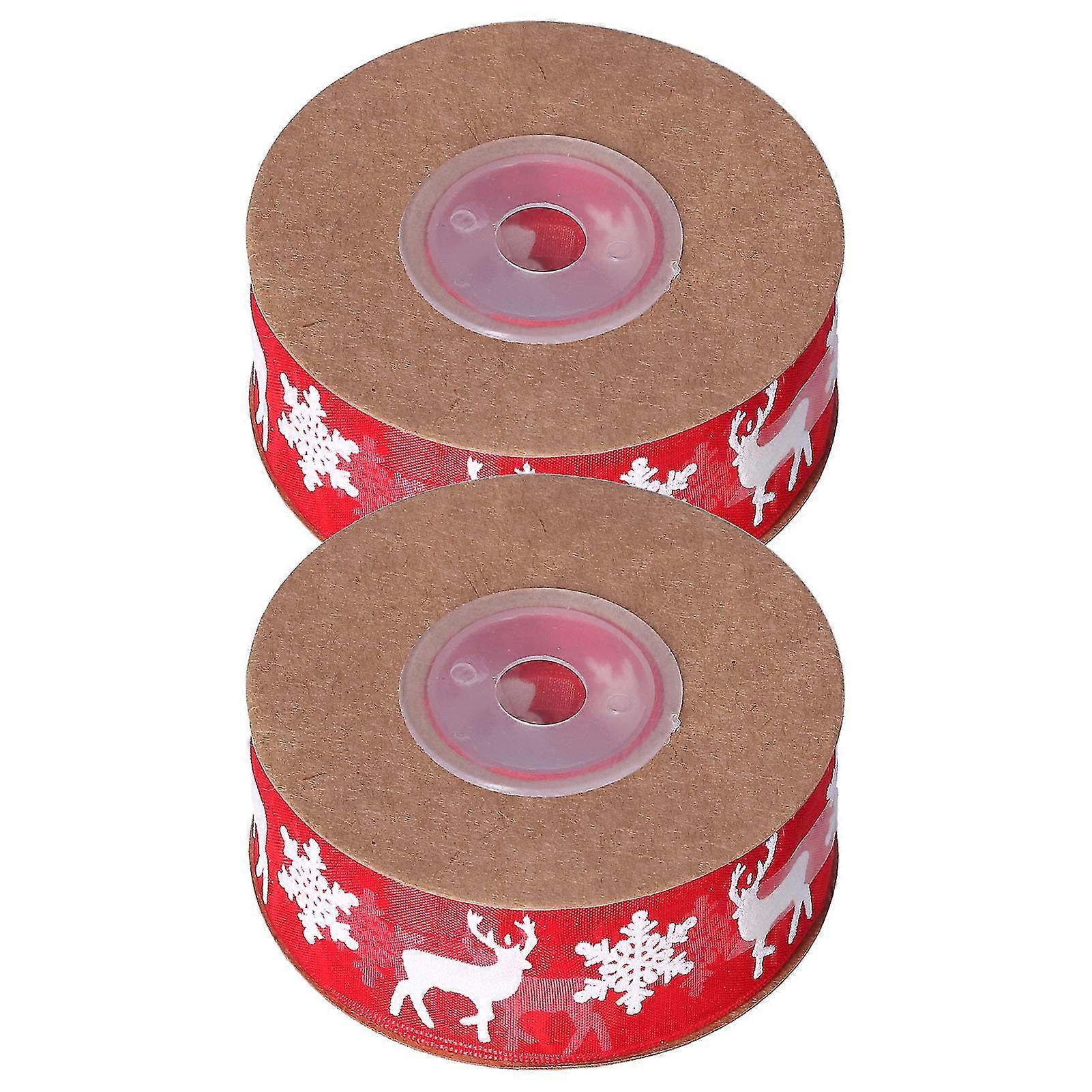 2 Rolls  Ribbon Wide Print  Decoration Snowflake Deer Red Ribbon