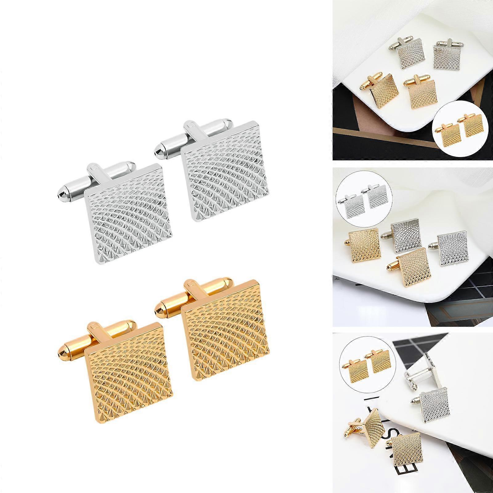 2x 2x Square Cufflinks Quality Durable Carved Pattern for Wedding Shirt