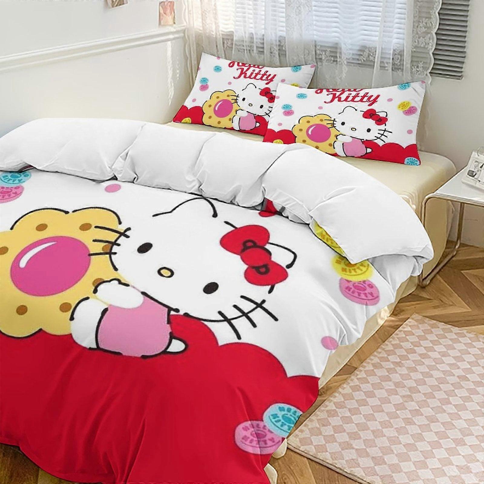 Zm633 Hello Kitty 3-delt dobbeltseng sæt - Inkluderer 1 enkelt dyne og 2 pudebetræk sengetøj - falmebestandig mikrofiber LC633