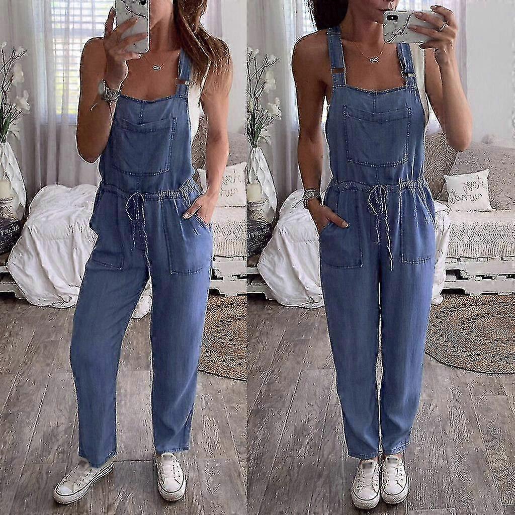 Ladies Summer Trousers Women One-Piece Jumpsuits Overalls Jeans Bib Trousers Long Pants Dungarees