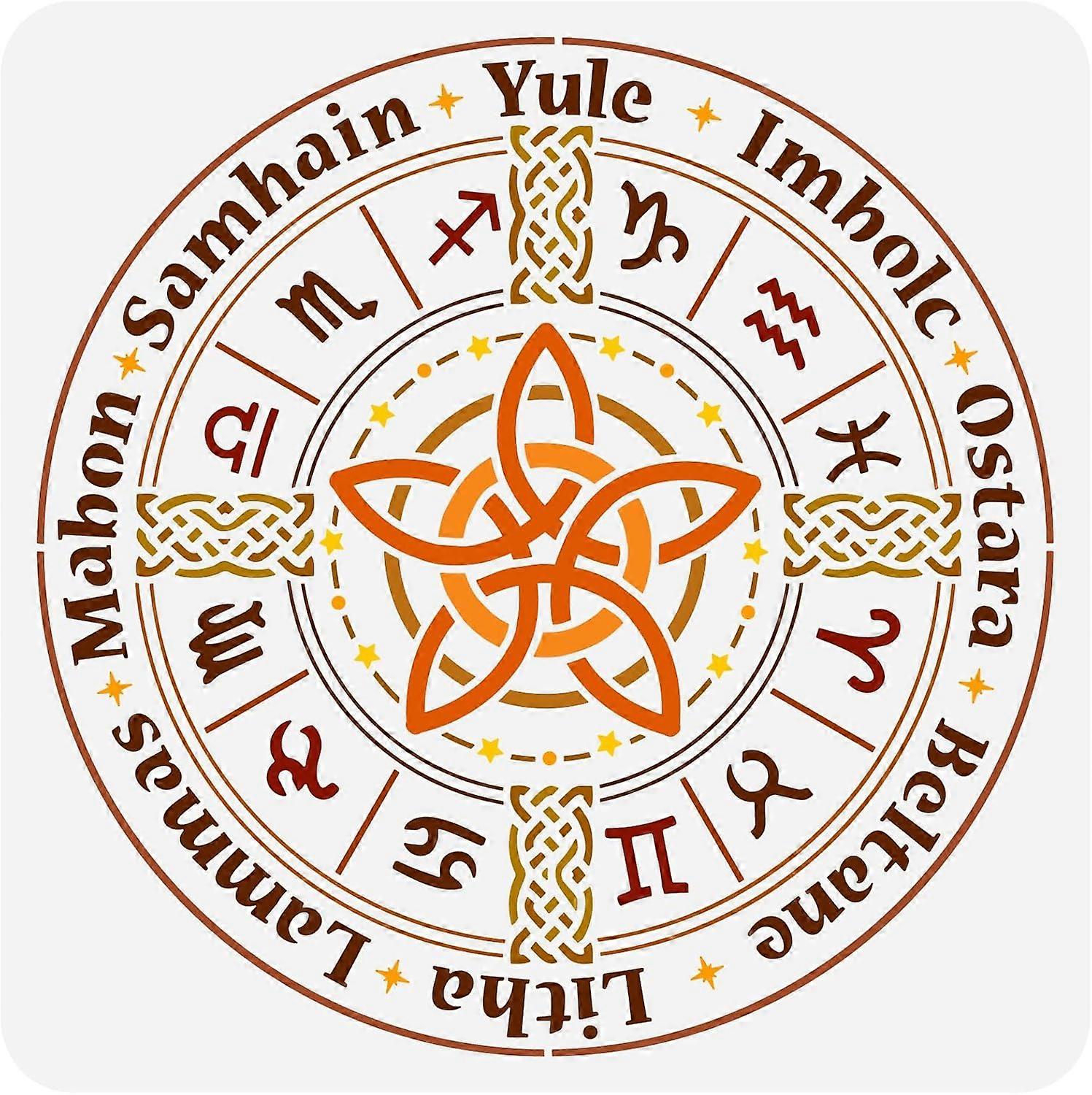 Zodiac Symbols Stencil 11.8x11.8 inch Astrolabe Stencil Plastic Wheel of The Year Patterns Stencil Constellation Drawing Template Reusable DIY Art and