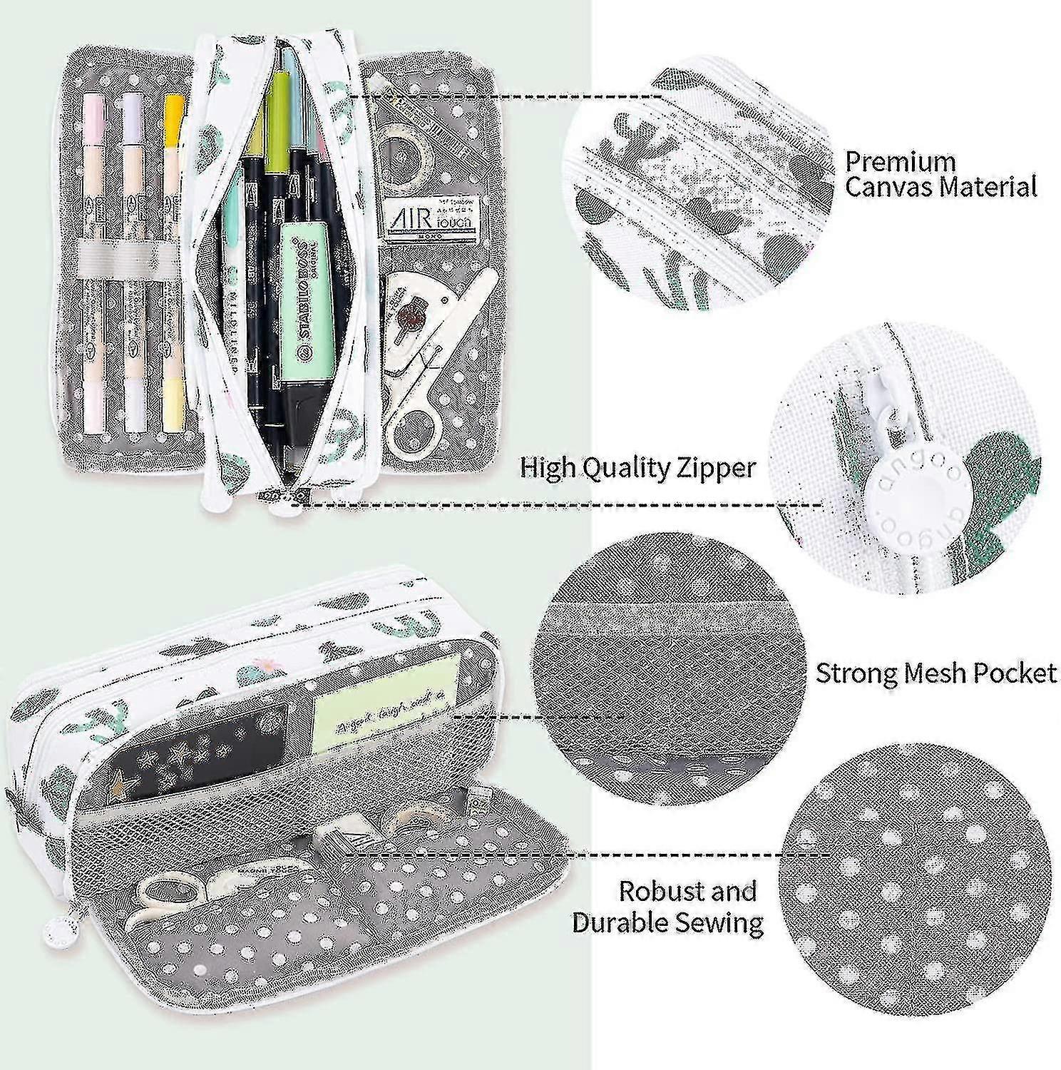 Large Pencil Case Big Capacity 3 Compartments Canvas Pencil Pouch For Teen  Boys Girls School Students (