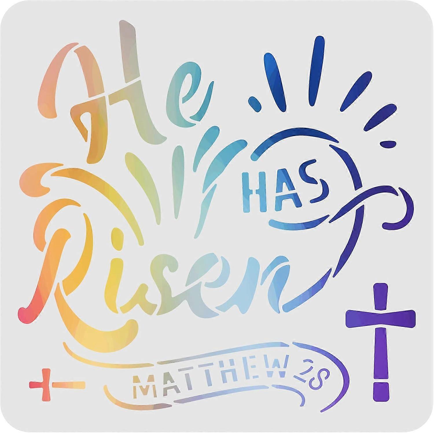 Word Stencil Template (12x12 inch) He Has Risen Reusable Stencil with Cross Pattern Square DIY Spring Farmhouse Decor Painting Template for Painting o